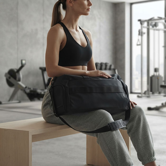 Geanta sport, GS, 50 cm, 27 cm, Eco Piele, Negru, 50x27 cm, Uni, Fermoar, Pe umar / In mana, Geanta sport