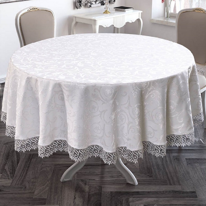 Tablecloth, ATAK, 160 cm, 8 people, Round, Kadeka, Polyester, Cream