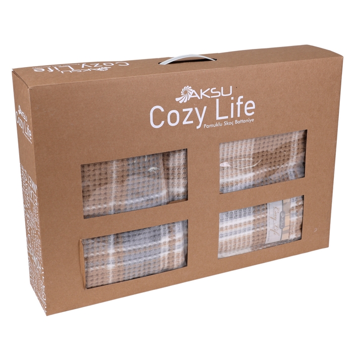 Blanket, AKSU, Cozy Life, 180x220cm, Beige, Cotton, Turkey