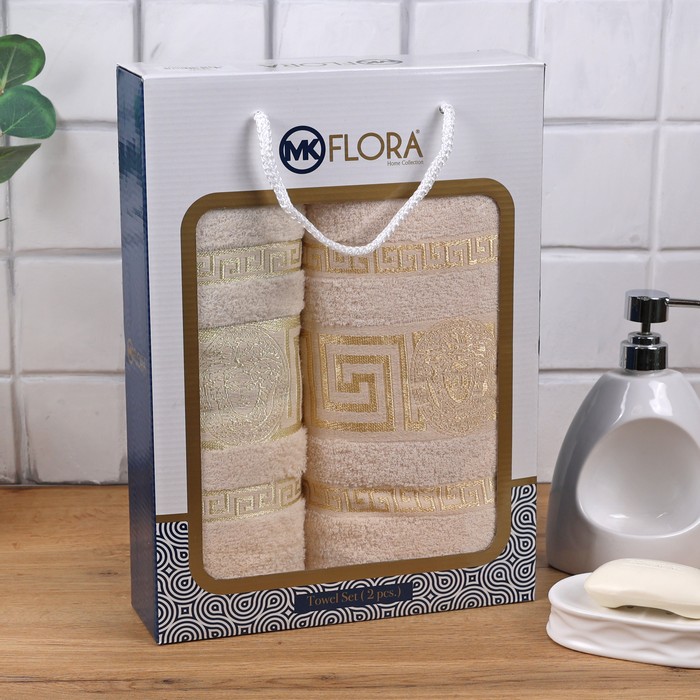 Set prosoape, MK HAVLU, 2 piese, Bumbac, 50x90 cm, 70x140 cm, Crem