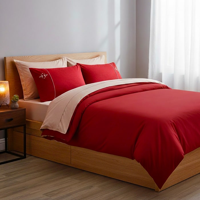 Set lengerie de pat, IRINA HOME, 6 piese, Double Size, 200x220cm, 240x260cm, 50x70cm (4), Bumbac, Rosu, 210 gr/m2, Turcia