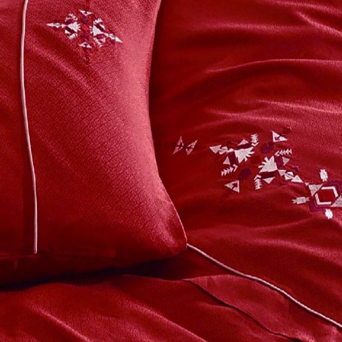 Set lengerie de pat, IRINA HOME, 6 piese, Double Size, 200x220cm, 240x260cm, 50x70cm (4), Bumbac, Rosu, 210 gr/m2, Turcia