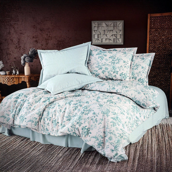 Set lenjerie de pat, NAPOLYON, 4 piese, Double Size, Turcoaz, 200x220cm, 220x240cm, 50x70cm, Ranforce, Turcia, 220x240 cm