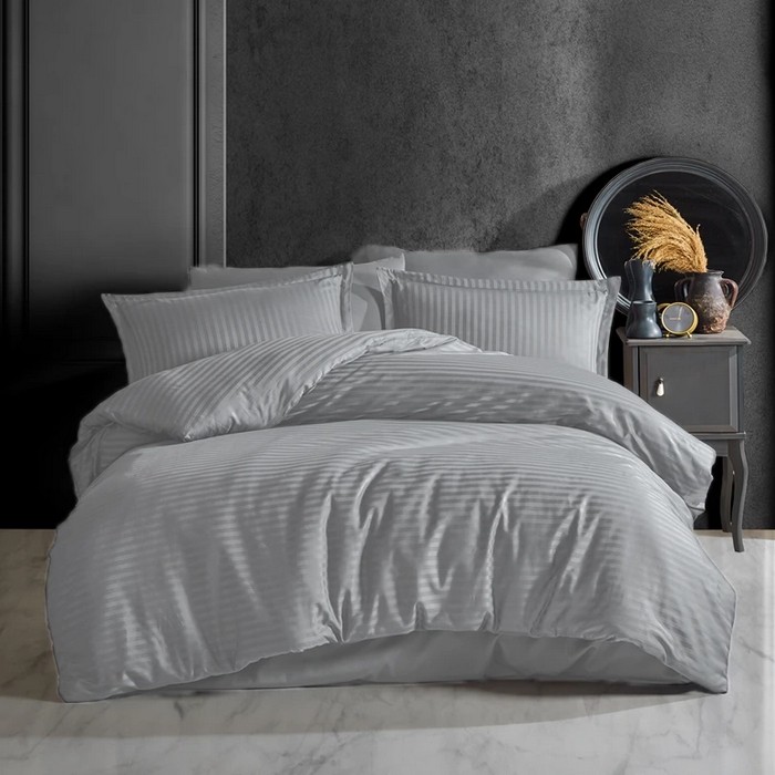 Bed linen set, DA VINCI, 4 pcs, Double Size, 200x220cm, 240x260cm, 50x70cm, Satin, Gray, Turkey