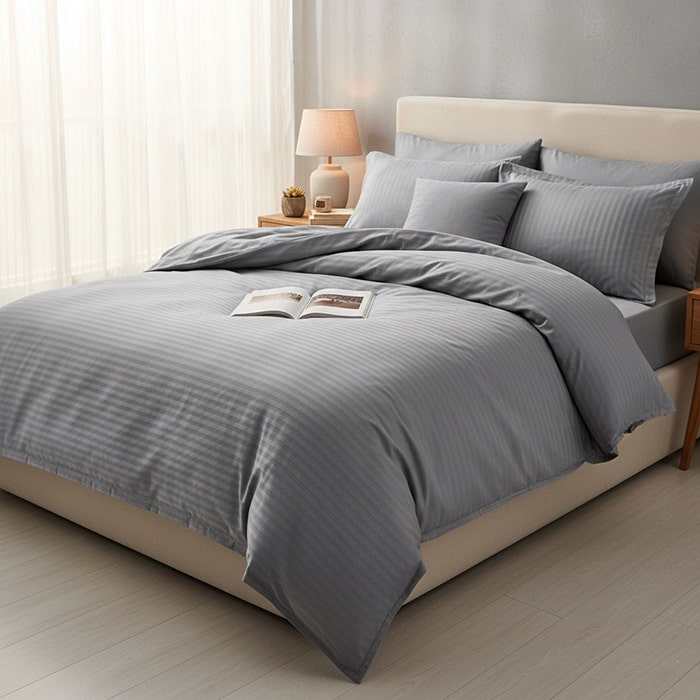 Bed linen set, DA VINCI, 4 pcs, Double Size, 200x220cm, 240x260cm, 50x70cm, Satin, Gray, Turkey