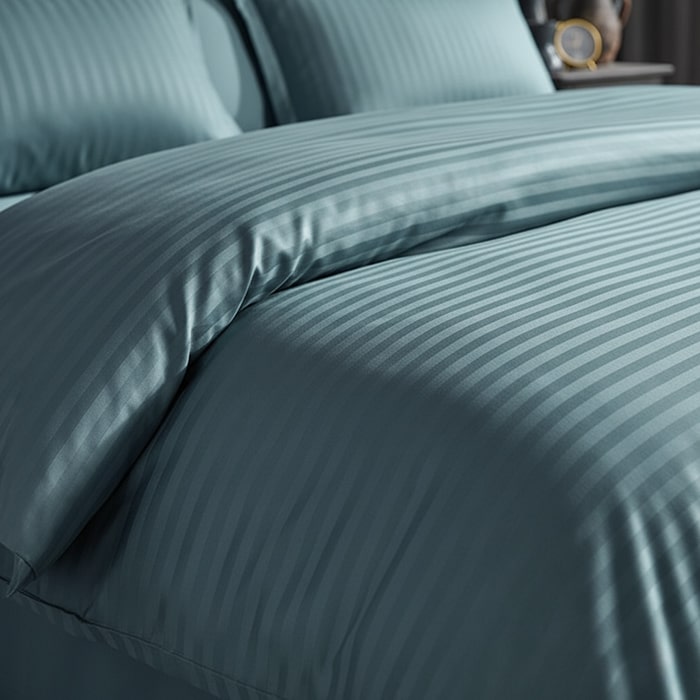Bed linen set, DA VINCI, 4 pcs, Double Size, 200x220cm, 240x260cm, 50x70cm, Satin, Green, Horizontal stripes, 240x260cm, Turkey