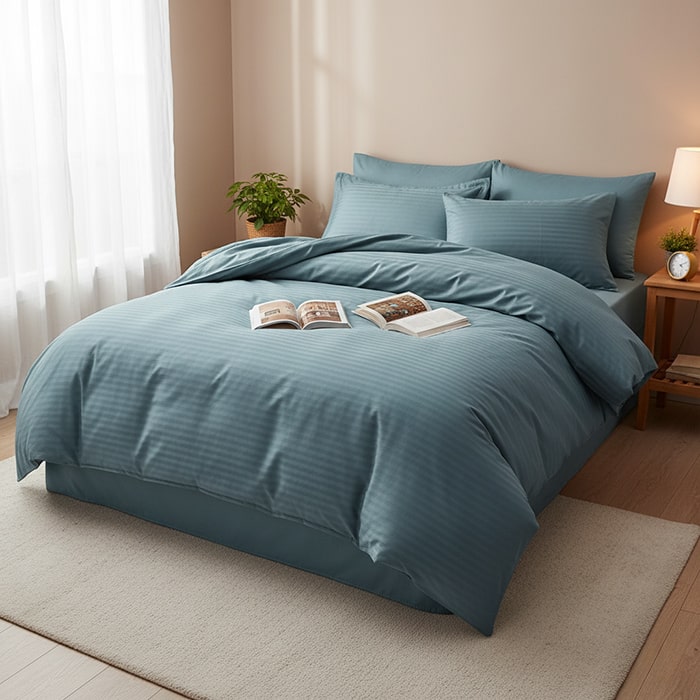 Bed linen set, DA VINCI, 4 pcs, Double Size, 200x220cm, 240x260cm, 50x70cm, Satin, Green, Horizontal stripes, 240x260cm, Turkey