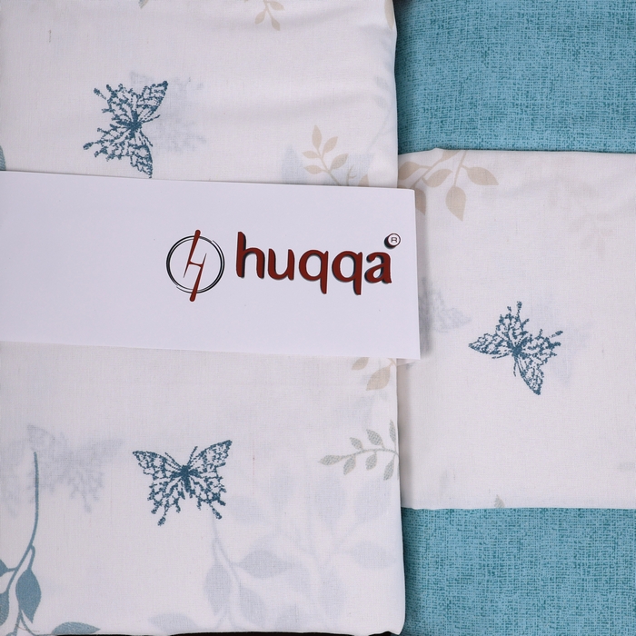 Набор постельного белья, HUQQA, Double Size, 220x240cм, 200x240см, 50x70cм, 4 предметa, Белый/Синий, С моделью, 220x240 см, Турция