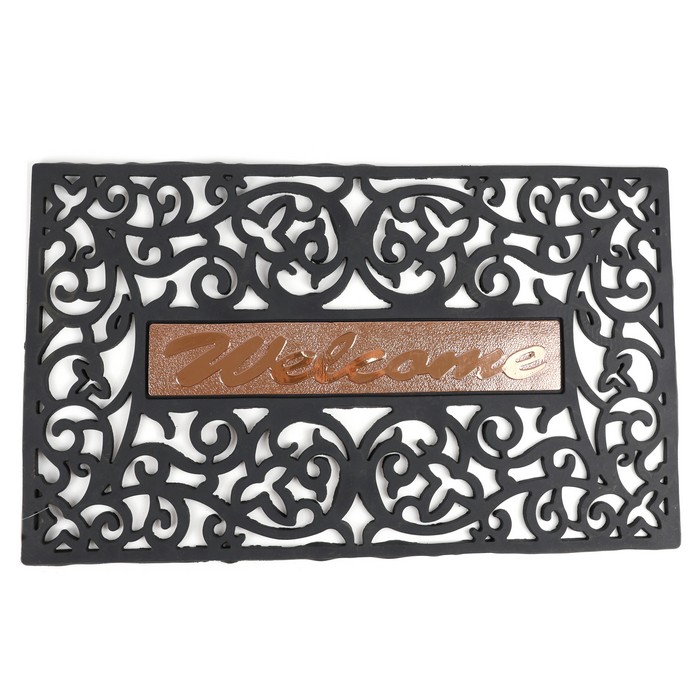 Входной коврик, GS, 43x73 см, Прямоугольная, Черный, Внешний, Надпись "Welcome", Резинка