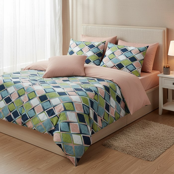 Набор постельного белья, HUQQA, 4 штук, Double Size, 220x240cм, 200x220cм, 50x70cм, Хлопок с добавками, Разноцветный, 220x240 см, Турция