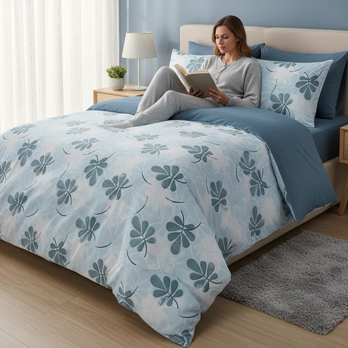 Набор постельного белья, HUQQA, 4 штук, Double Size, 240x260cм, 200x220cм, 50x70cм, Хлопок с добавками, Голубой, С моделью, 240x260cм, Турция