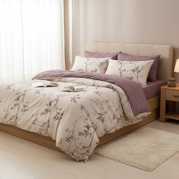 Набор постельного белья, HUQQA, 4 штук, Double Size, 240x260cм, 200x220cм, 50x70cм, Хлопок с добавками, Бежевый, С моделью, 240x260cм, Турция