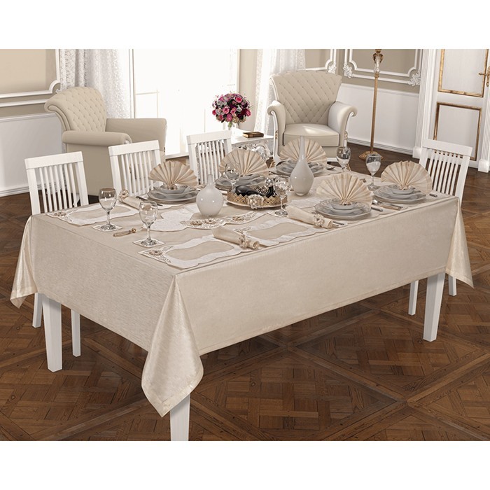 Fata de masa, SELAMI, 160x220 cm, 10 persoane, Poliester, Cappucinno