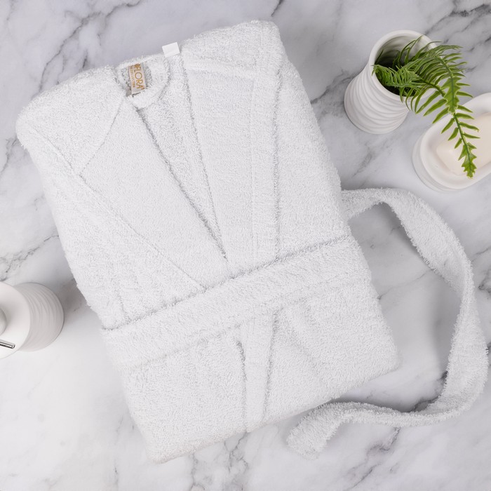 Банный халат, MK HAVLU, L, Хлопок, Белый, Съемный пояс, Турция