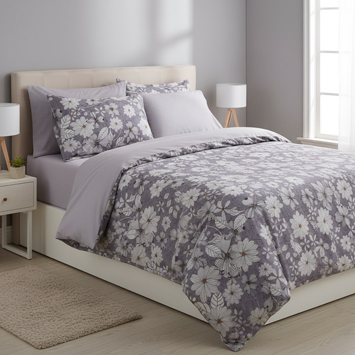 Set lenjerie de pat, MISS BELLA, 4 piese, 200x220cm, 240x260cm, 50x70cm, 60%Bumbac/40%Poliester, Multicolor, Double Size, Floral, 240x260cm, Turcia