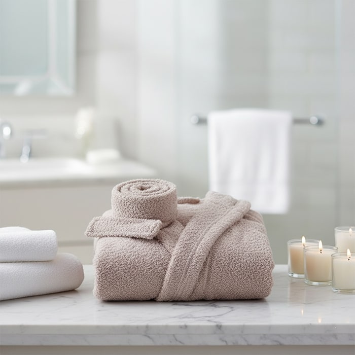 Банный халат, MK HAVLU, L, Хлопок, Бежевый, Съемный пояс, Турция