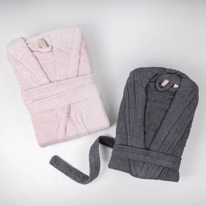 Банный халат, MK HAVLU, L, Хлопок, Пудра, Съемный пояс, Турция