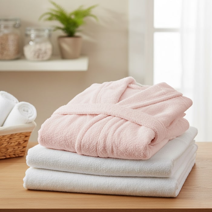 Банный халат, MK HAVLU, L, Хлопок, Пудра, Съемный пояс, Турция