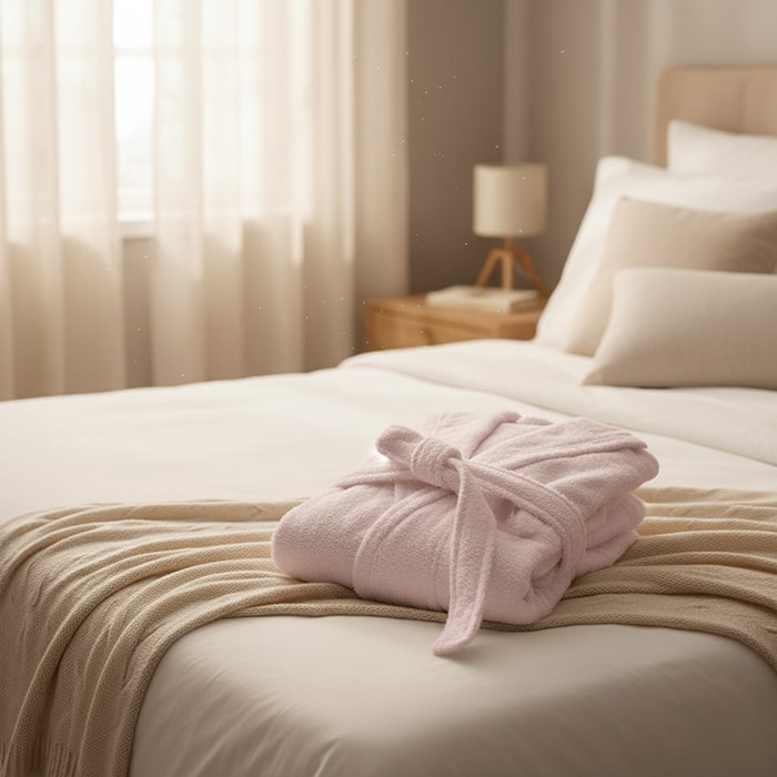 Банный халат, MK HAVLU, L, Хлопок, Пудра, Съемный пояс, Турция