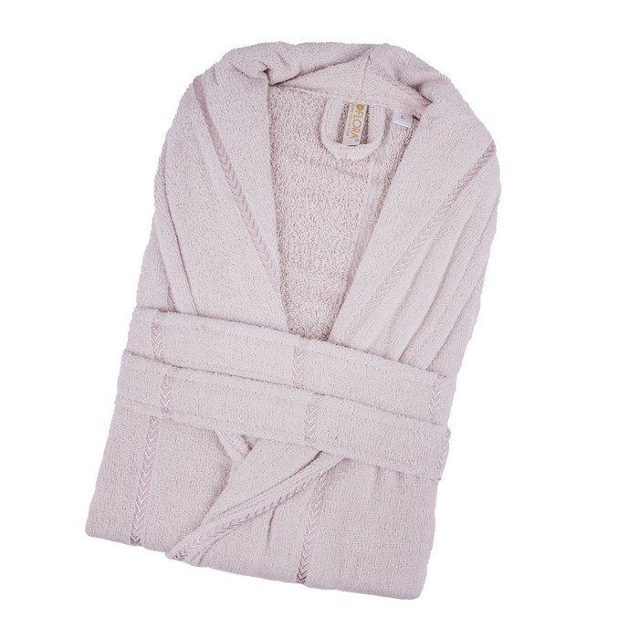 Банный халат, MK HAVLU, L, Хлопок, Пудра, Съемный пояс, Турция