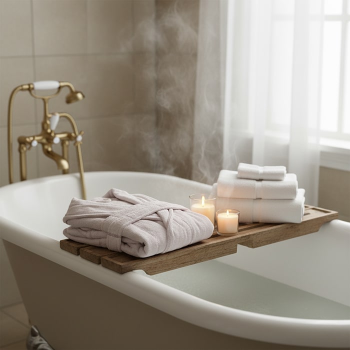 Банный халат, MK HAVLU, L, Хлопок, Пудра, Съемный пояс, Турция