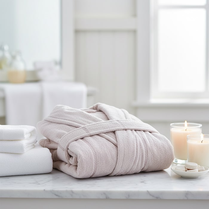 Банный халат, MK HAVLU, L, Хлопок, Пудра, Съемный пояс, Турция