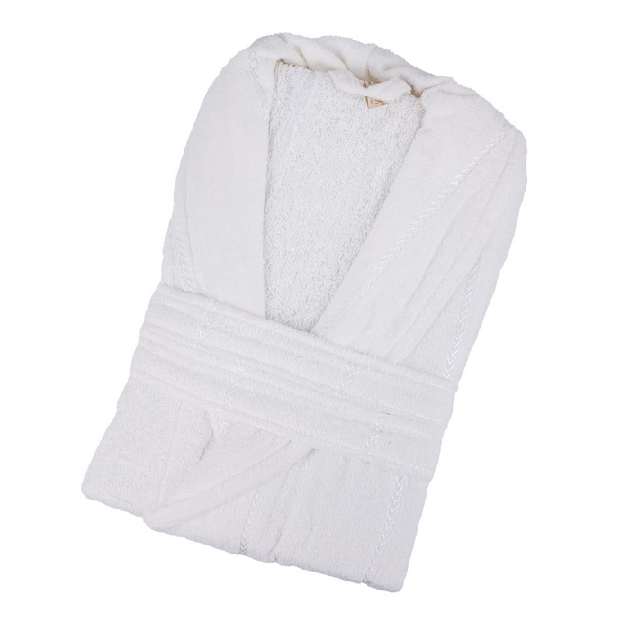 Банный халат, MK HAVLU, L, Хлопок, Белый, Съемный пояс, Турция