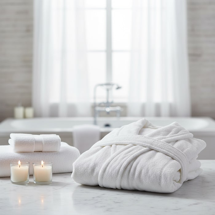 Банный халат, MK HAVLU, L, Хлопок, Белый, Съемный пояс, Турция