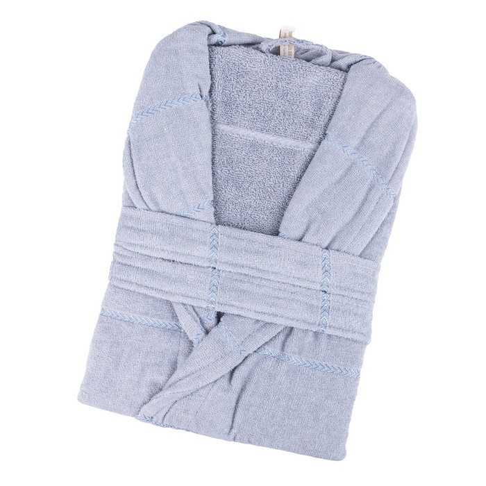 Банный халат, MK HAVLU, L, Хлопок, Светло- Серый, Съемный пояс, Турция