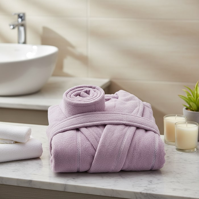 Банный халат, MK HAVLU, L, Хлопок, Пудра, Съемный пояс, Турция