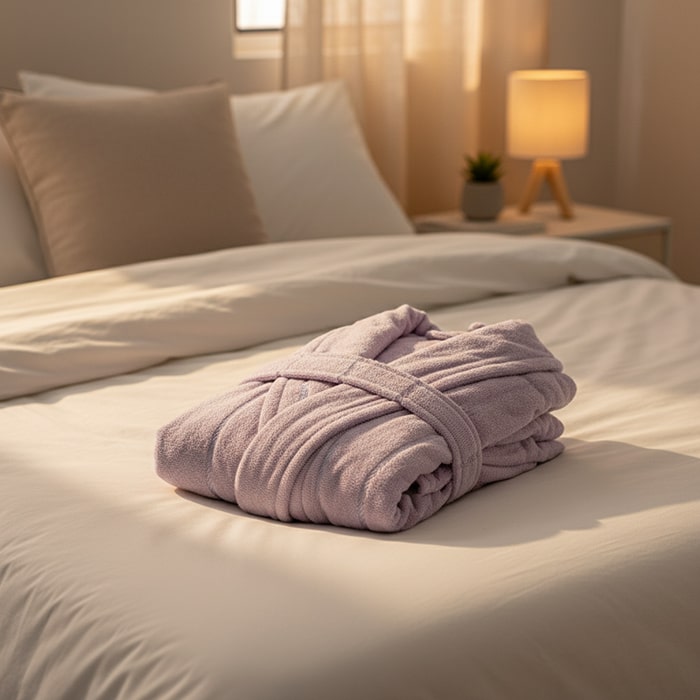 Банный халат, MK HAVLU, L, Хлопок, Пудра, Съемный пояс, Турция