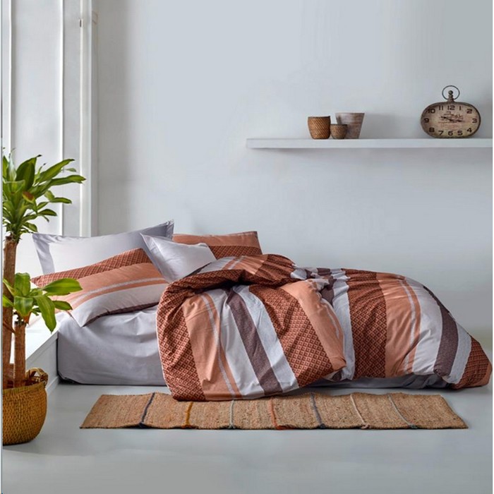 Комплект постeльного белья, HUQQA, 4 штук, Double Size, 240x260cм, 200x220cм, 50x70cм, Хлопок, Серый/Коричневый, 240x260cм, Турция