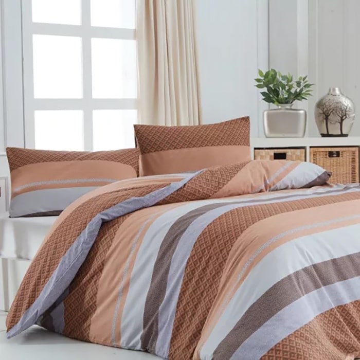 Комплект постeльного белья, HUQQA, 4 штук, Double Size, 240x260cм, 200x220cм, 50x70cм, Хлопок, Серый/Коричневый, 240x260cм, Турция