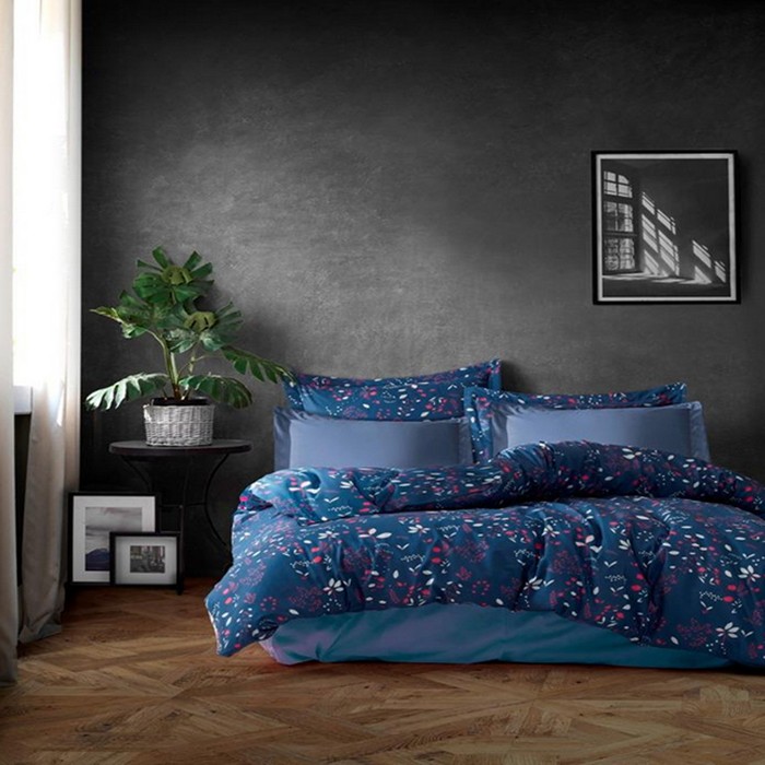 Набор постельного белья, HUQQA, 4 штук, Double Size, 240x260cм, 200x220 cм, 50x70cм, Хлопок, Темно-синий, 240x260cм, Турция