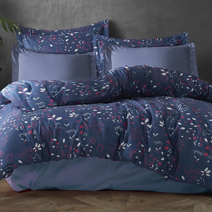 Набор постельного белья, HUQQA, 4 штук, Double Size, 240x260cм, 200x220 cм, 50x70cм, Хлопок, Темно-синий, 240x260cм, Турция
