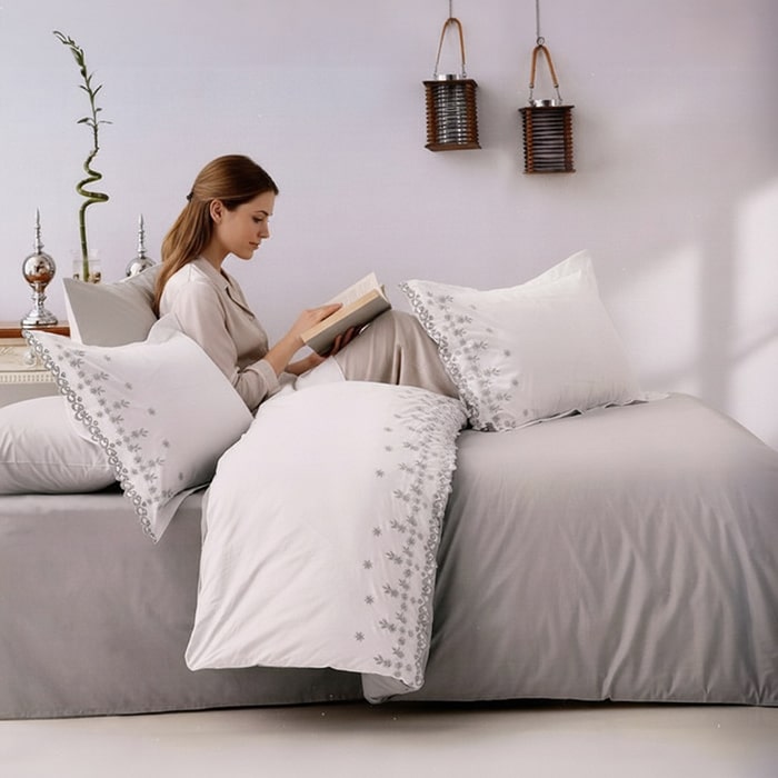 Bed linen set, IRINA HOME, 6 pieces, Cotton, 240x260cm, 200x220cm, 50x70cm, Gray, Turkey