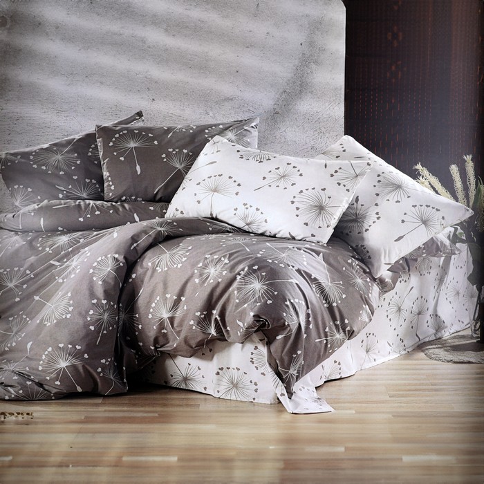 Set lenjerie de pat, NAPOLYON, 4 piese, Double Size, 220x240cm, 200x220cm, 50x70cm, Bumbac, Gri/Alb, Cu model, 220x240 cm, Turcia
