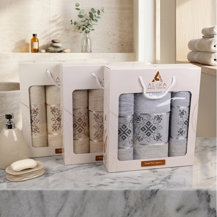 Towel set, ALIKA TEKSTIL, 3 pieces, 50x90 cm, 70x140 cm, Cotton, Various Colors
