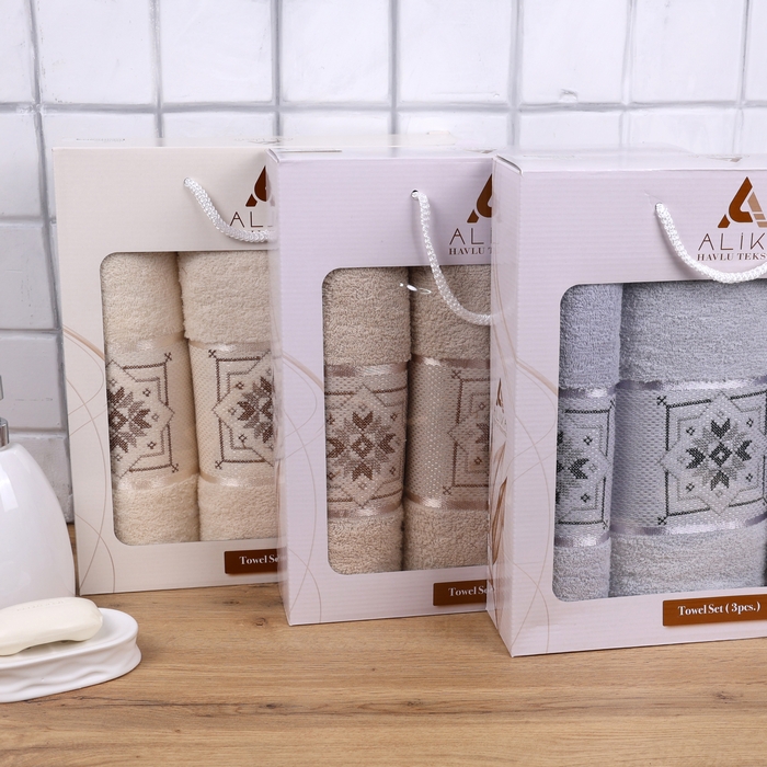 Towel set, ALIKA TEKSTIL, 3 pieces, 50x90 cm, 70x140 cm, Cotton, Various Colors