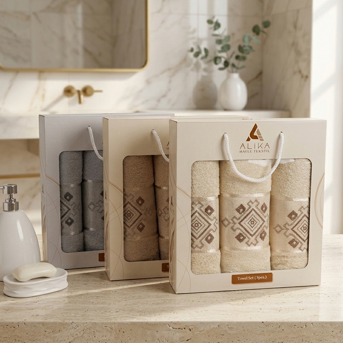Set prosoape, ALIKA TEKSTIL, 3 piese, 50x90 cm, 70x140 cm, Bumbac, Diverse Culori