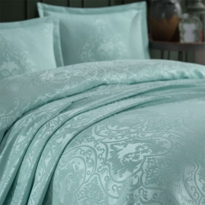 Набор покрывало с наволочками, BIRHOME, 3 предмета, 240x250cм, 60x80cм, Хлопок с добавками, Ментоловый, Турция