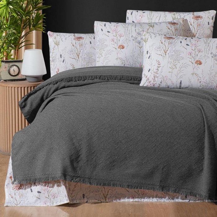 Набор постельного белья, IRINA HOME, 4 штук, Double Size, 240x260cм, 200x230см, 50x70cм, Хлопок, Антрацит, Цветочный, Турция