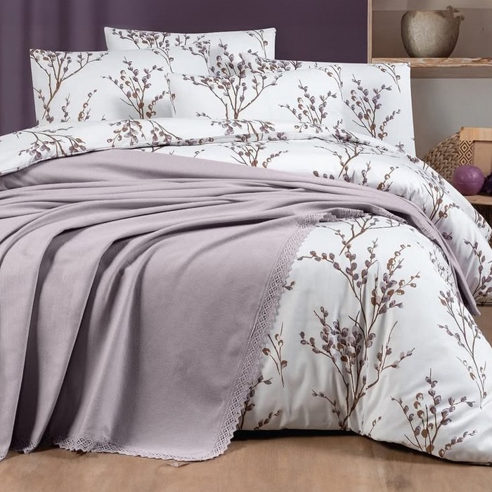 Set lenjerie de pat, VIVEN, 4 piese, 220x240cm, 220x240cm, 50x70cm, Bumbac, Crem, Double Size, Turcia, 220x240 cm