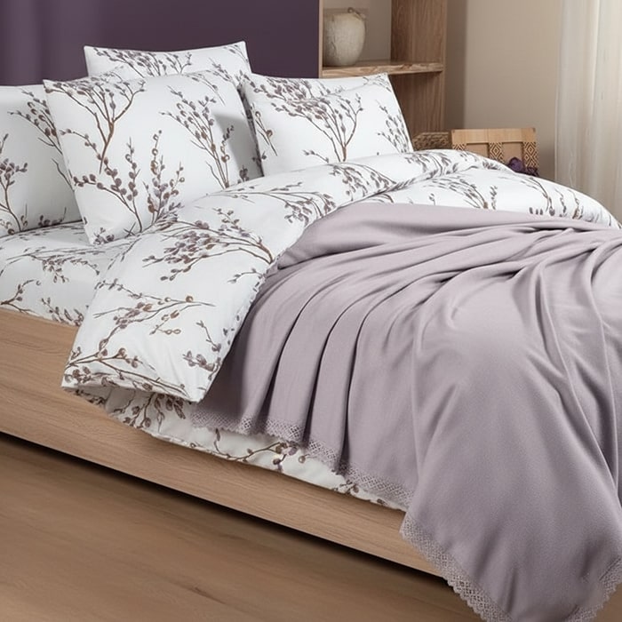 Set lenjerie de pat, VIVEN, 4 piese, 220x240cm, 220x240cm, 50x70cm, Bumbac, Crem, Double Size, Turcia, 220x240 cm