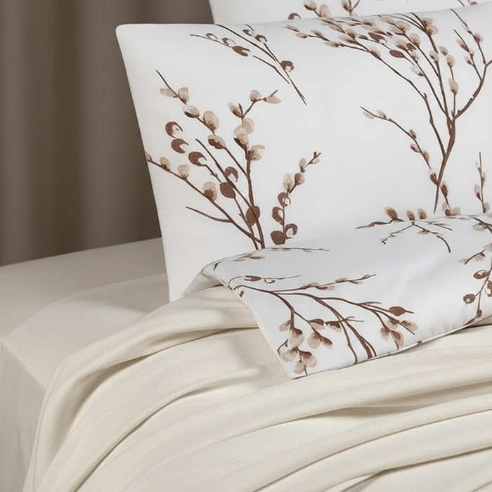 Set lenjerie de pat, VIVEN, 4 piese, 220x240cm, 220x240cm, 50x70cm, Bumbac, Alb/Violet, Double Size, Turcia, 220x240 cm