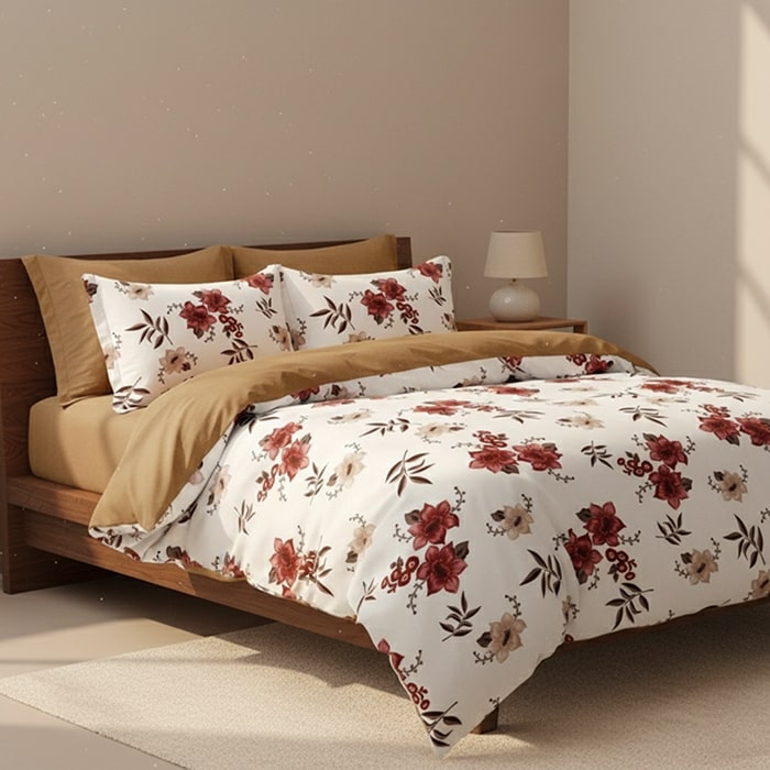 Set lenjerie de pat, JORJ-TEX, 3 piese, 230x145 cm, 210x145 cm, 50x70 cm, Bumbac, Multicolor, Floral, 230x145 cm, Moldova
