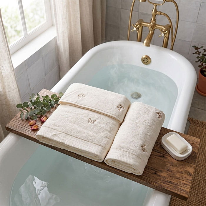 Set prosoape, MK HAVLU, 3 piese, Bumbac, 30x50, 50x90 cm, 70x140 cm, Crem