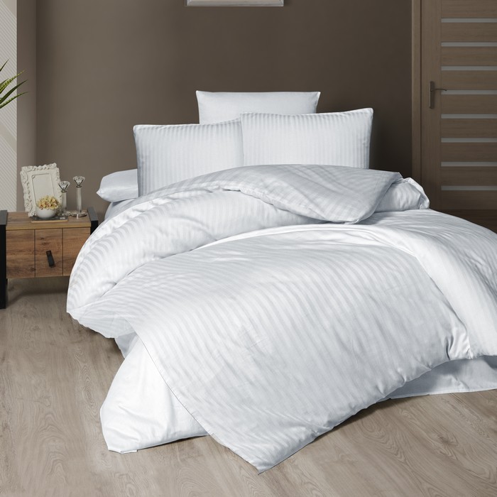 Комплект постельного белья, FIRST CHOICE, 6 предметов, 240x260cм, 220x240cм, 50x70cм, Сатин, Белый, Вертикальные полосы, Турция