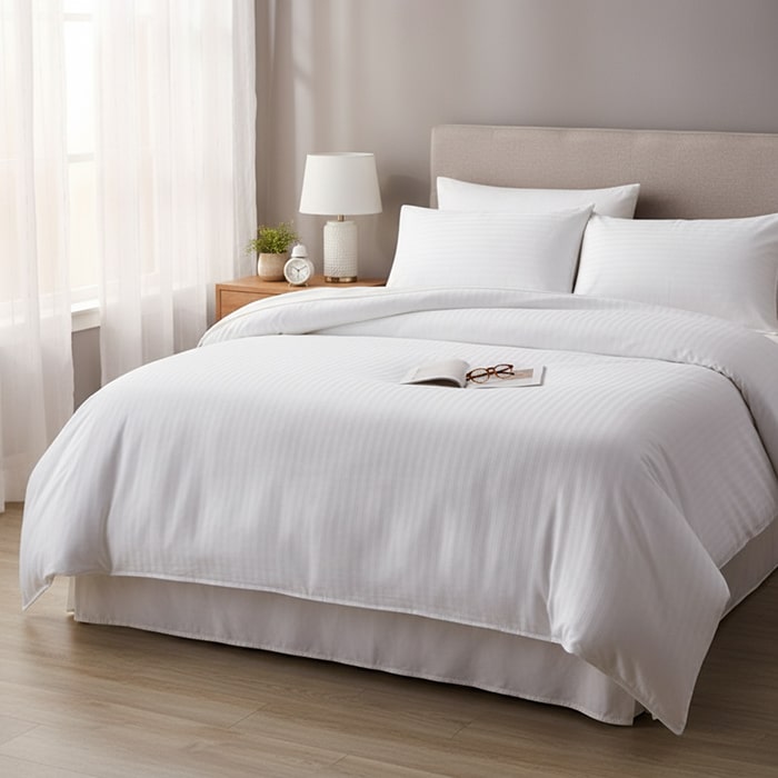 Комплект постельного белья, FIRST CHOICE, 6 предметов, 240x260cм, 220x240cм, 50x70cм, Сатин, Белый, Вертикальные полосы, Турция