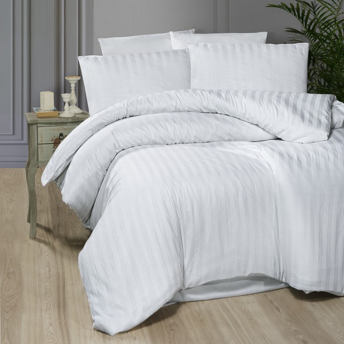 Комплект постельного белья, FIRST CHOICE, 6 предметов, 240x260cм, 220x240cм, 50x70cм, Сатин, Белый, Вертикальные полосы, Турция
